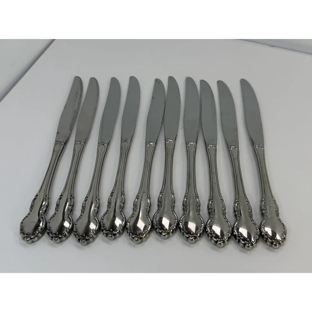 Dinner Knives Tennyson Oneida Community Heirloom Cube Stainless Flatware Lot 10